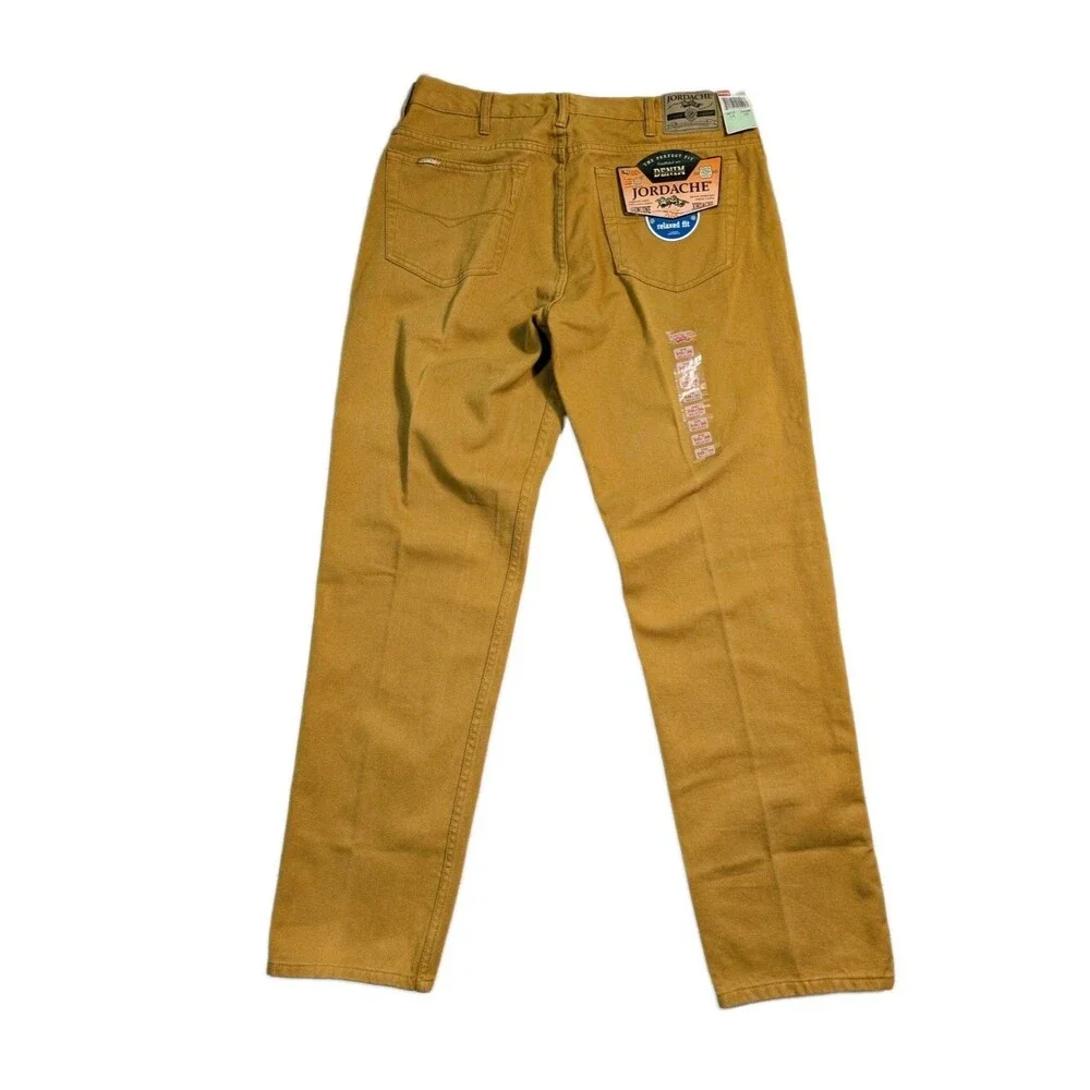 Vtg Jordache Relaxed Fit Denim Jeans 38x36 (36x35) Mustard Brown Deadstock Y2K